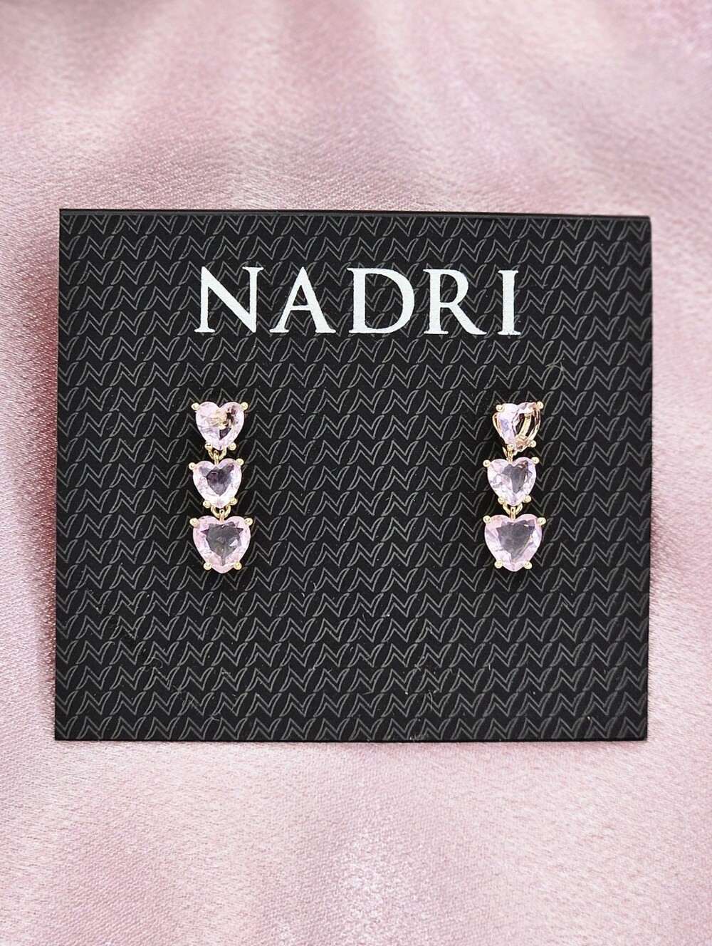 Nadri CZ Pink Heart Drop Earrings Gold Plated Love Bridal Wedding Anniversary